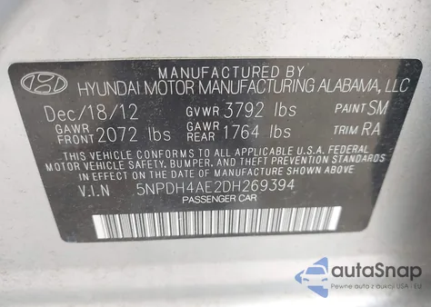 2013 Hyundai Elantra Gls из США, поврежденный, VIN 5NPDH4AE2DH269394